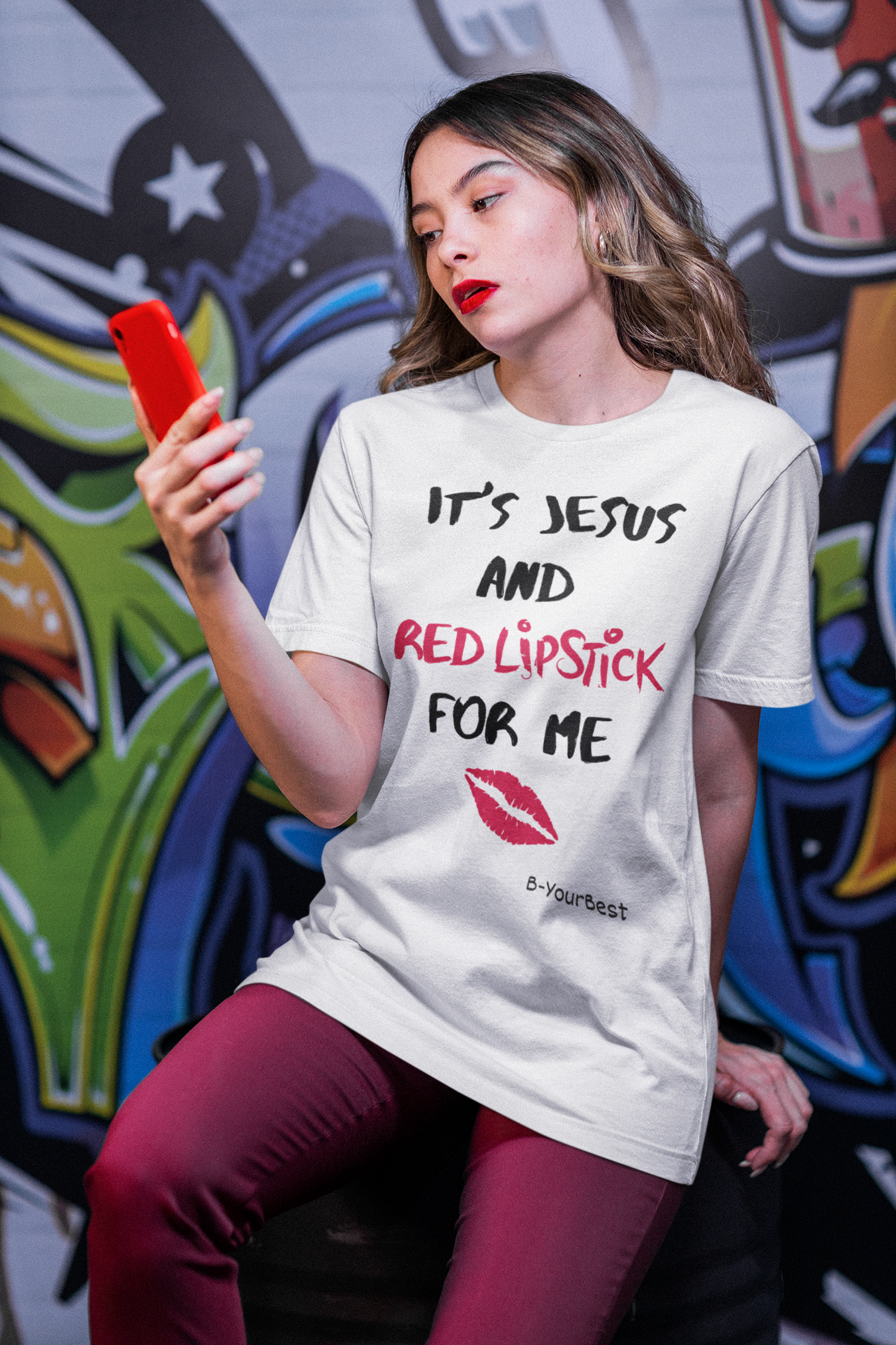 Jesus & Red Lipstick (BlK & RED LTRS) Tee