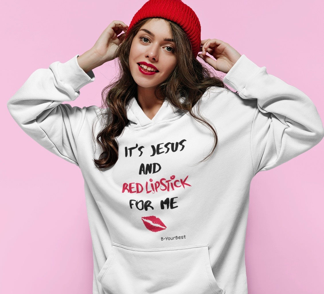 Jesus & Red Lipstick Hoodie - (RED & BLK LTRS)