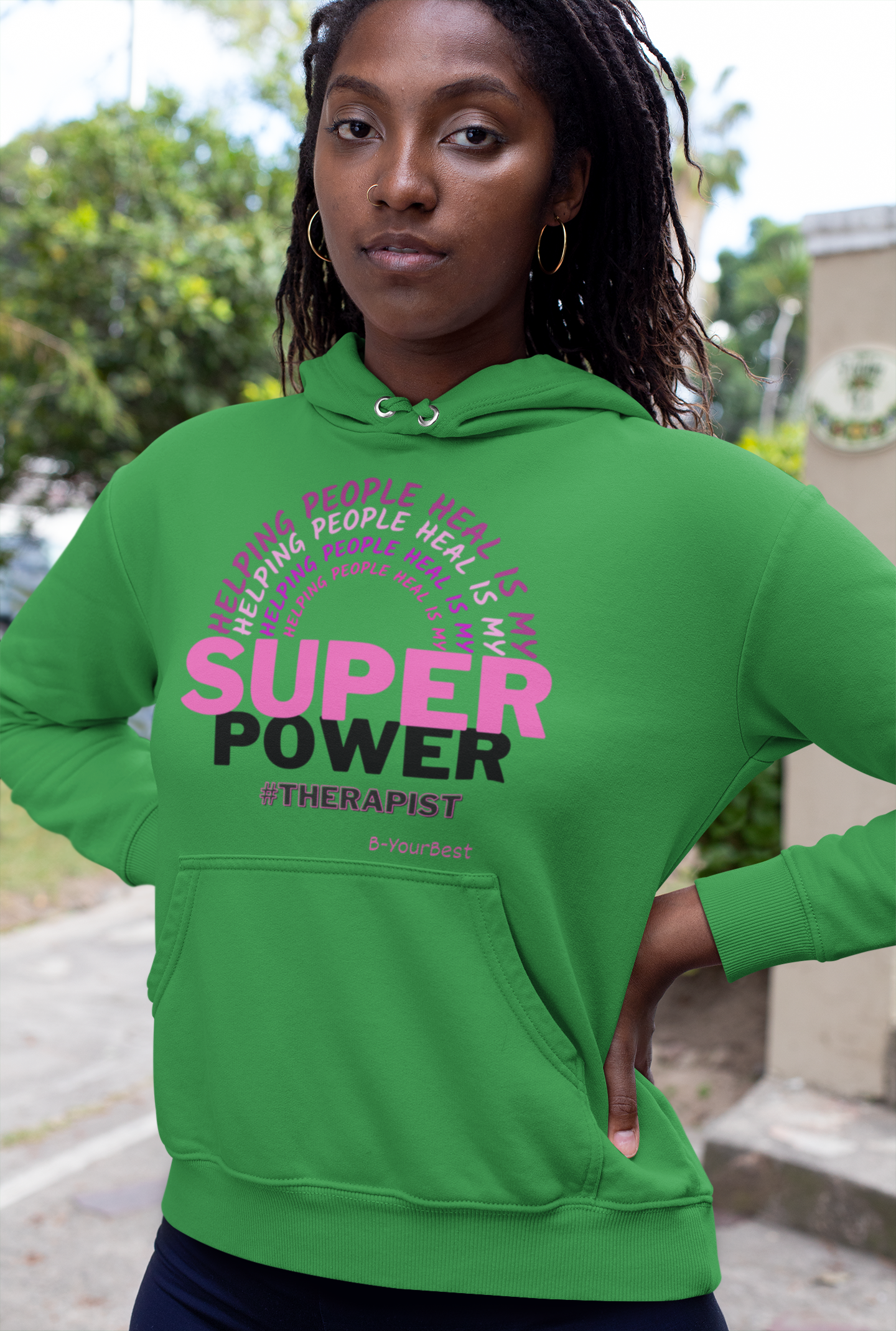 Super Power Hoodie - (PINK & BLK LTRS)