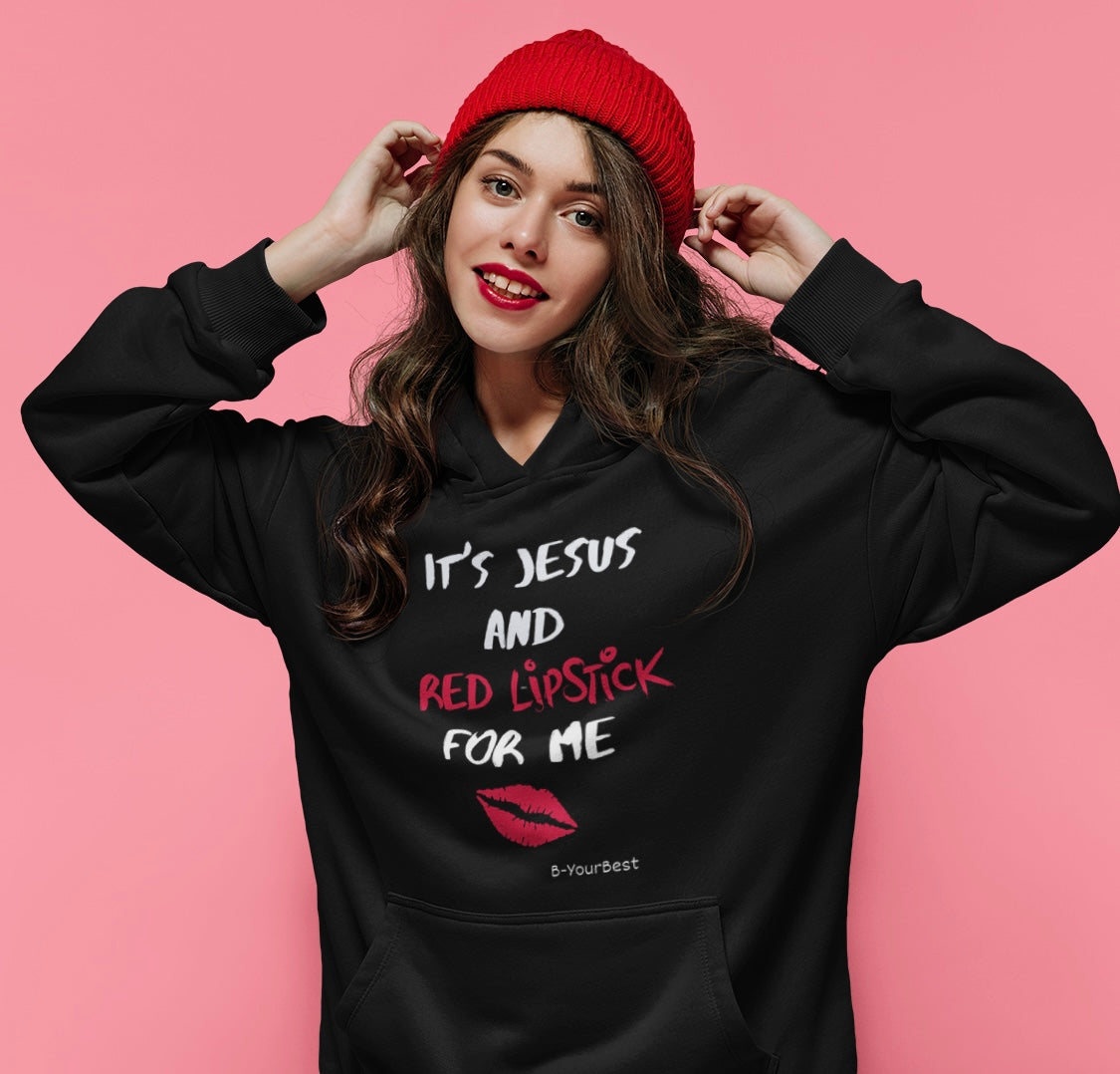 Jesus & Red Lipstick Hoodie - (RED & WHITE LTRS)